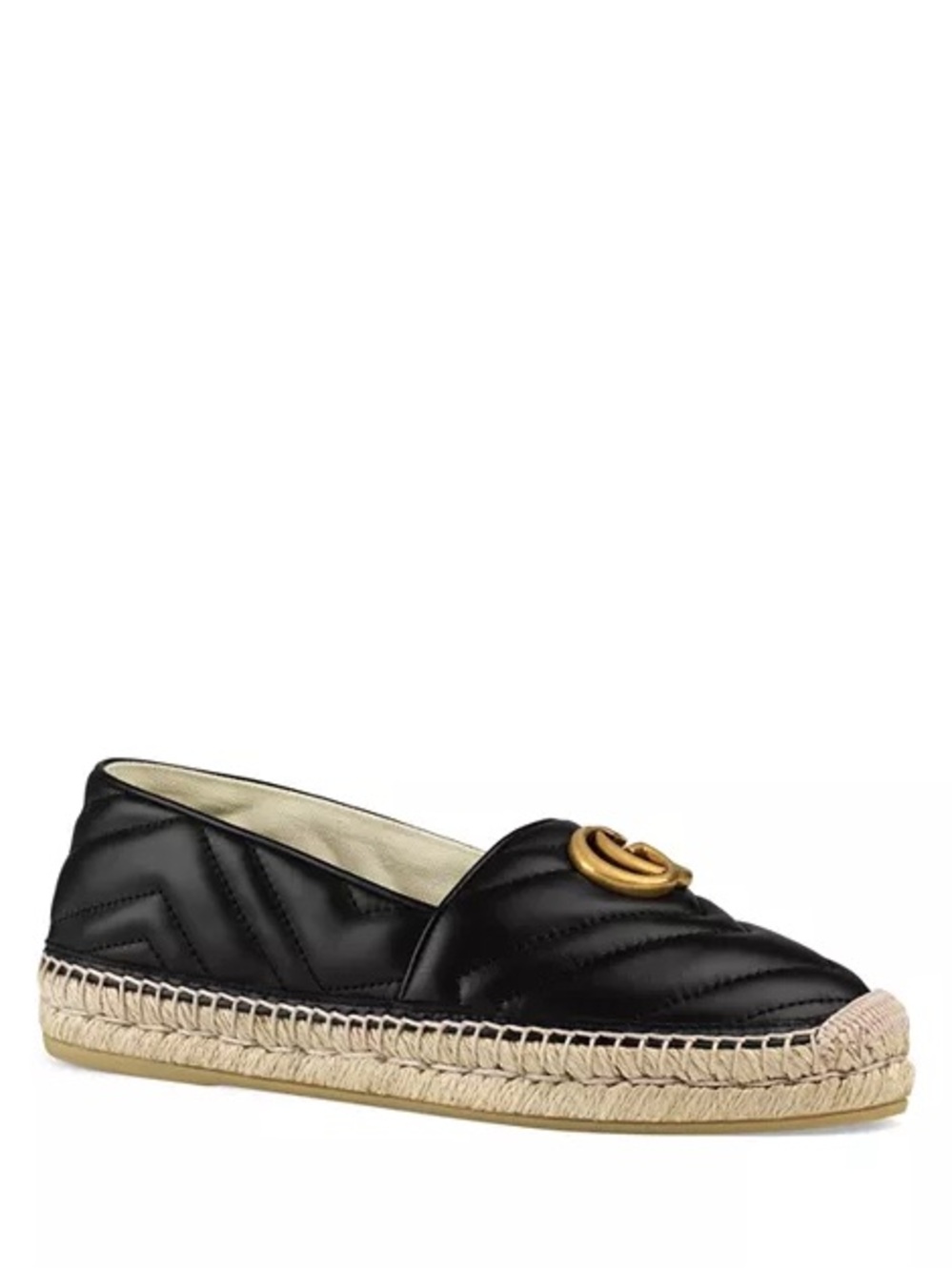 Gucci Black Quilted Leather Espadrille with Gold GG